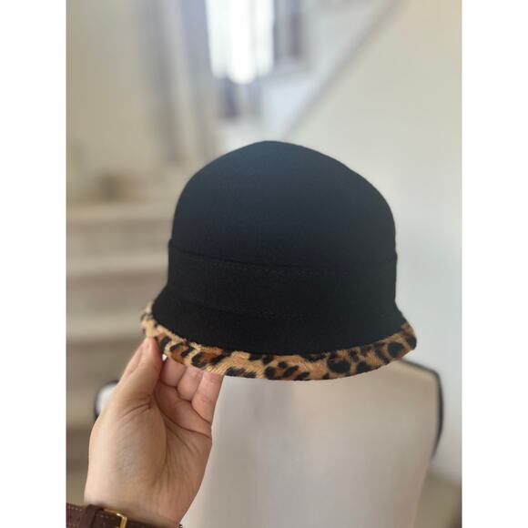 Vintage Wool & Faux Leopard Print Belted Cloche Hat - Picture 3 of 6